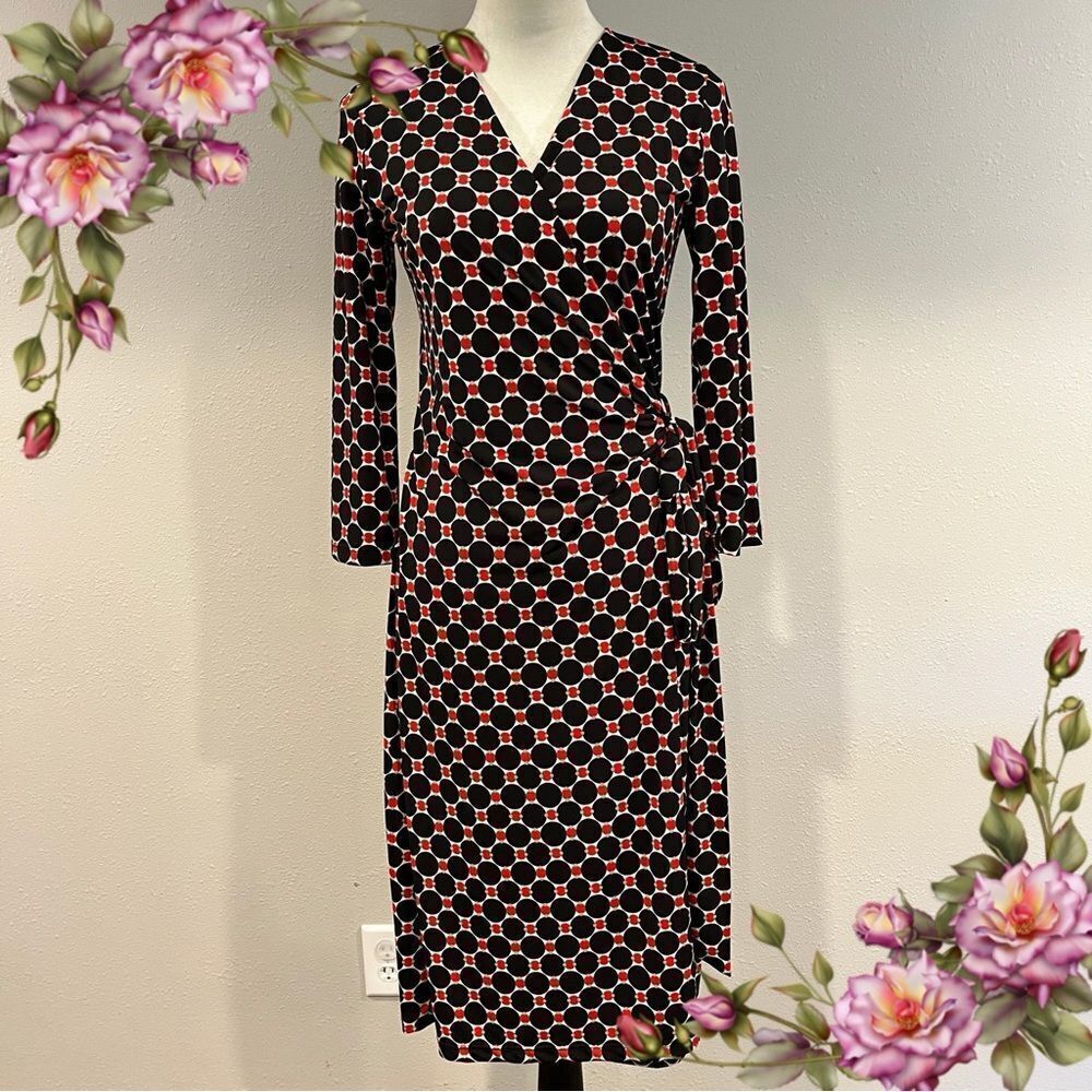 Reneec.‎ Polka Dot long sleeve Wrap Dress size small